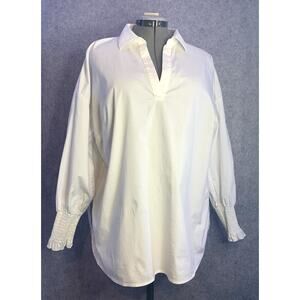 Pure Collection Women's Long Sleeve White Cotton Pullover Blouse, Size 14/16